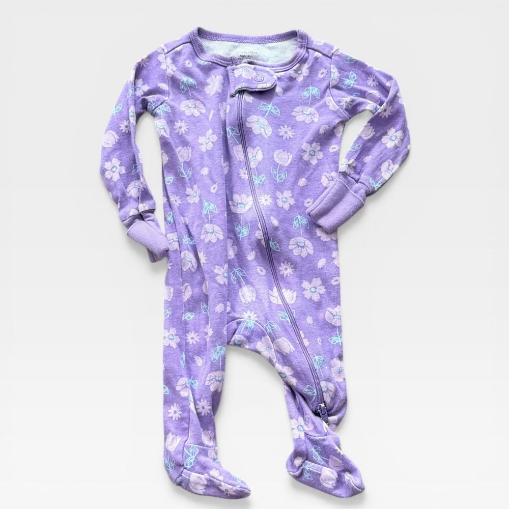 Member's Mark Baby Girls Purple Floral Tight Fit Sleep & Play Footie Pajamas 3M